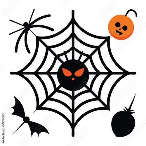 Spider Webs Halloween Elements Vector Illustration.