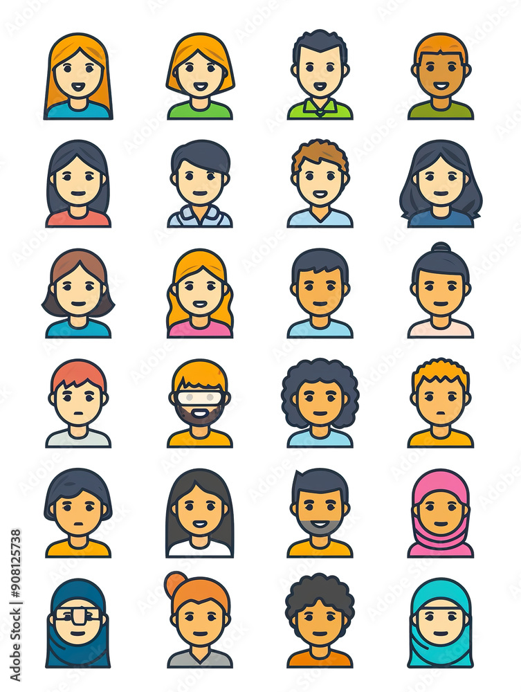 A Collection of Diverse Cartoon People Icons., generative ai image A Collection of Diverse Cartoon People Icons., generative ai image