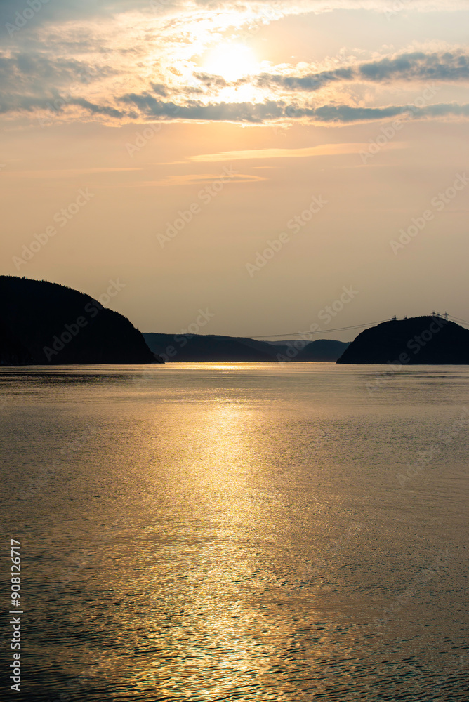Tadoussac, Canada - July 28 2024: Stunning sunset sight in Saguenay fjord Tadoussac, Canada - July 28 2024: Stunning sunset sight in Saguenay fjord