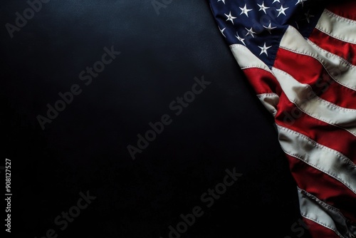 A Folded American Flag Against a Black Background