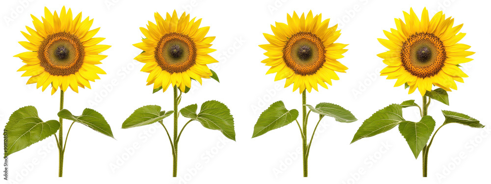 A row of sunflowers with a white background. The sunflowers are in full bloom and are arranged in a neat row. Concept of warmth and happiness, as sunflowers are often associated with positive emotions A row of sunflowers with a white background. The sunflowers are in full bloom and are arranged in a neat row. Concept of warmth and happiness, as sunflowers are often associated with positive emotions
