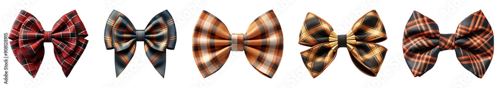 Set of luxe plaid pattern bows isolated on a transparent background. Set of luxe plaid pattern bows isolated on a transparent background.