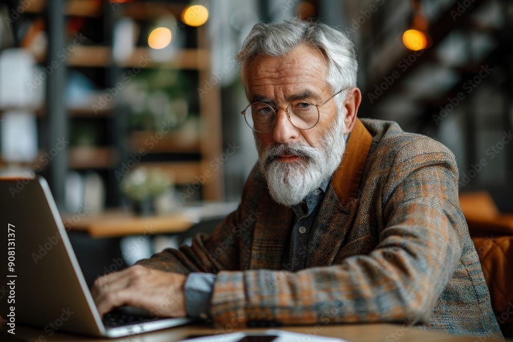 Senior software developer working on a laptop in an office, Generative AI Senior software developer working on a laptop in an office, Generative AI