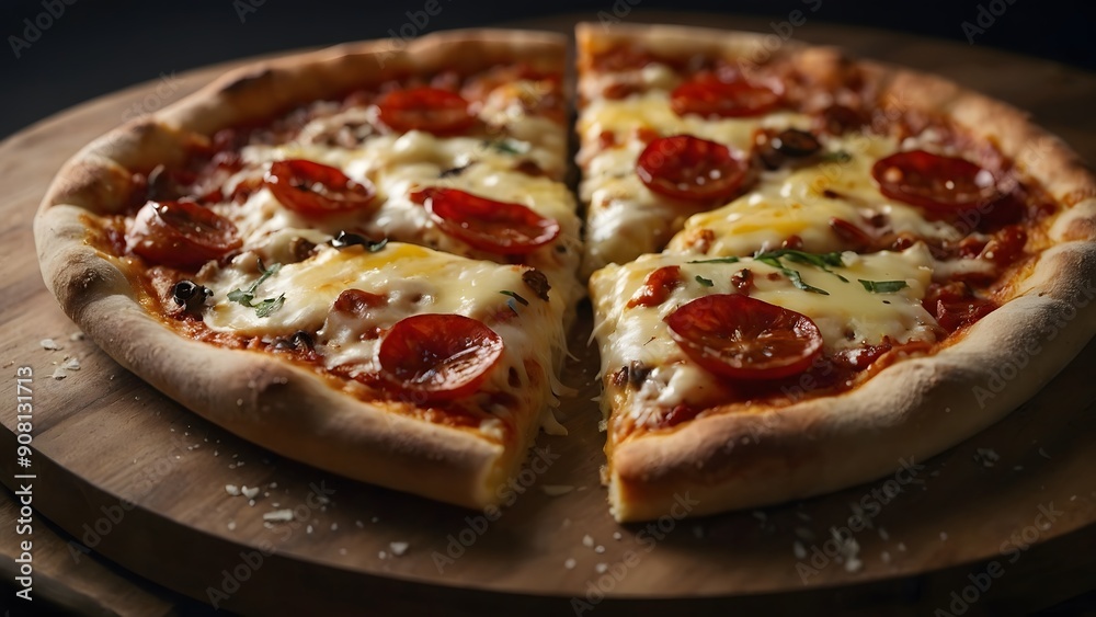 Flavorful Pizza with a Crispy Thin Crust and Assorted Toppings
Flavorful Pizza with a Crispy Thin Crust and Assorted Toppings