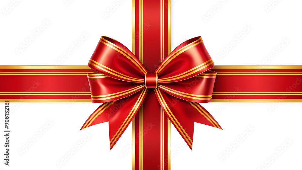 Luxury Red ribbon Gold gift bows Decorative bow, 3d Luxury Red ribbon Gold gift bows Decorative bow, 3d