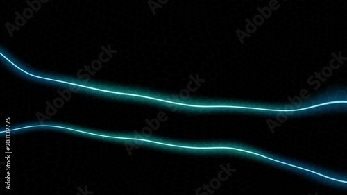 Abstract animation of two flowing, glowing cyan lines on a black background. Represents energy, data flow, or futuristic technology. Looping motion graphic.