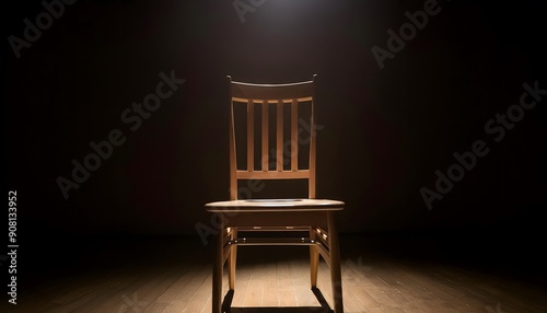 Isolated wooden chair in a black background