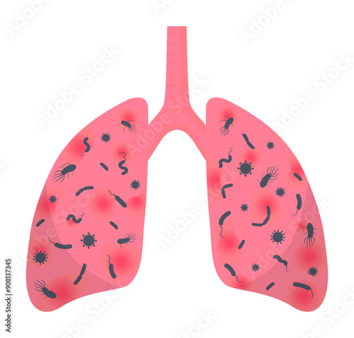 Unhealthy polluted lungs. Cartoon sick respiratory system, environmental pollution human lungs metaphor flat vector illustration. Polluted lungs isolated on white