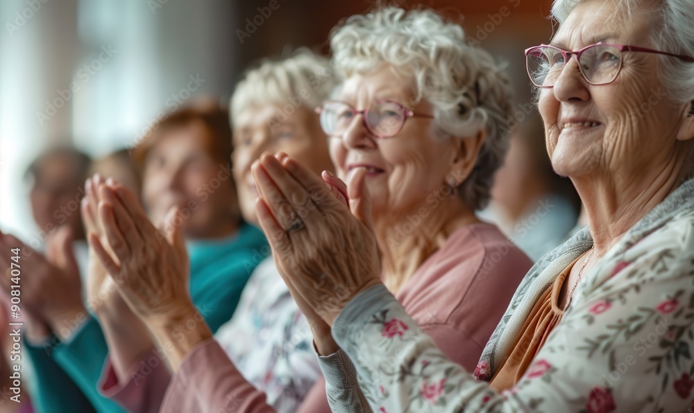 Group of elderly women clapping, celebrating together. Group of elderly women clapping, celebrating together.