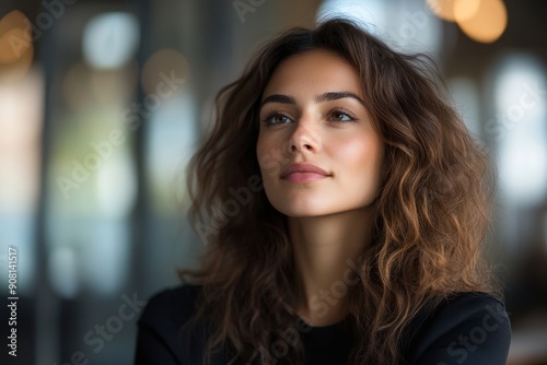 Wallpaper Mural Young businesswoman looking away thoughtfully, Generative AI Torontodigital.ca