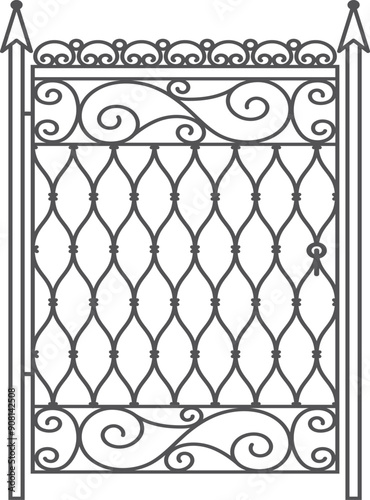 Iron garden door. Decorative ornate metal forgery