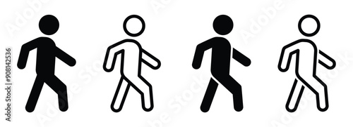 Person walking vector icons. People walking flat and filled vector signs