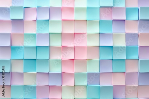 Colorful pastel soft blue, pink, purple, green and cream colored squares