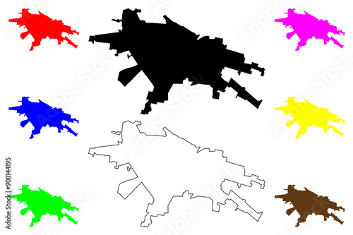 Piacenza City (Italian Republic, Italy, Emilia-Romagna) map vector illustration, scribble sketch City of Plaisance map