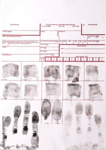 Fingerprint card, registration of criminals during arrest, forensic examination