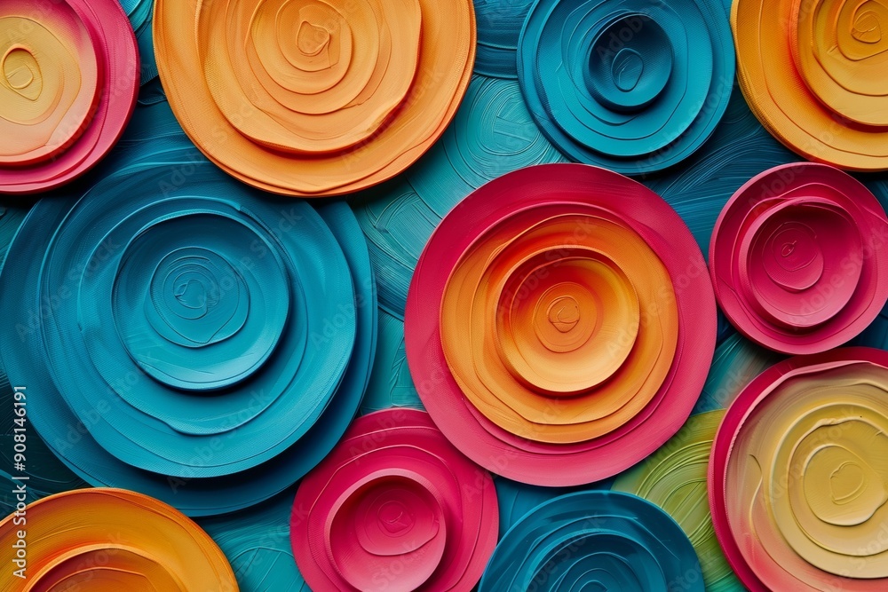 Colorful paper circles and swirls arranged in an abstract pattern Colorful paper circles and swirls arranged in an abstract pattern