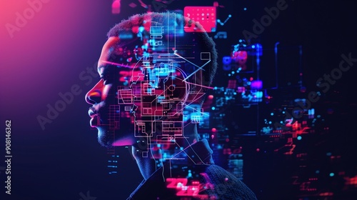 Conceptual Digital Illustration of Future Self with High-Tech Interface