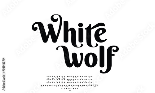 White wolf elegant font alphabet uppercase lowercase and number. Classic lettering minimal fashion designs. Typography modern sans serif fonts regular decorative vintage concept. Vector illustration