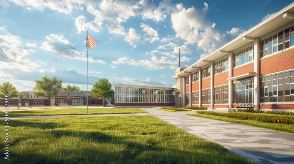 illustration of an American school on a sunny afternoon a little desolate illustration of an American school on a sunny afternoon a little desolate