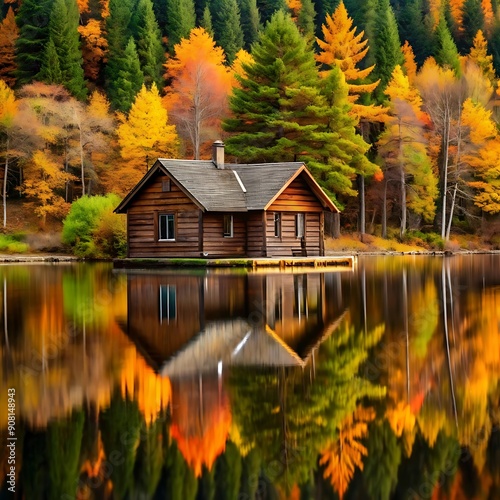 Cabin on the lake in the forest