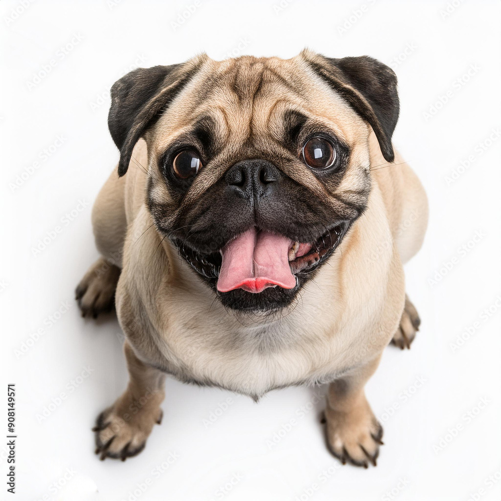 Pug dog isolated on a white background the view from the top Pug dog isolated on a white background the view from the top