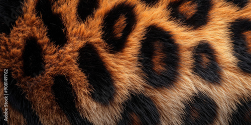 Close-up of leopard fur with distinctive black spots, concept of wildlife and nature, ideal for wildlife conservation campaigns, zoos, nature documentaries, or educational materials, emphasizing textu