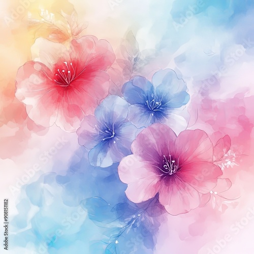 Delicate Floral Watercolor Wallpaper with Soft Pastel Colors
