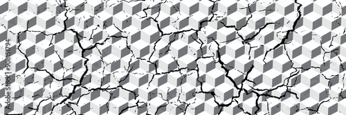 Minimal abstract dark black and white background of victor art cube. Geometric tiles and blocks creative mosaic pattern seamless style cube background. illustration.