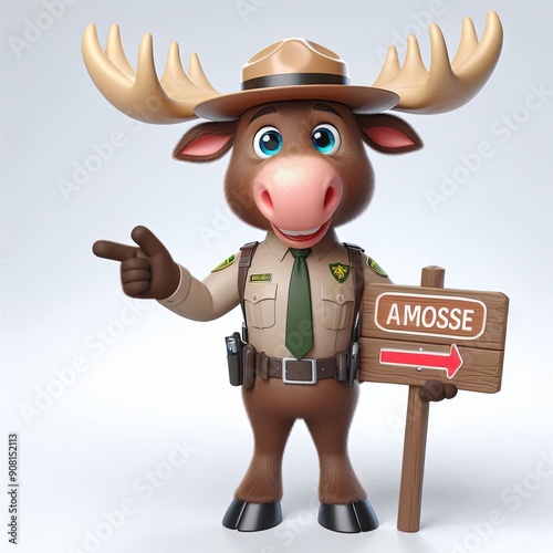 Cute moose Park Ranger Cartoon character , 3d Generative AI photo