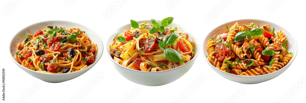 Delicious Bowls of Pasta with Sauce Isolated on Transparent Background Delicious Bowls of Pasta with Sauce Isolated on Transparent Background