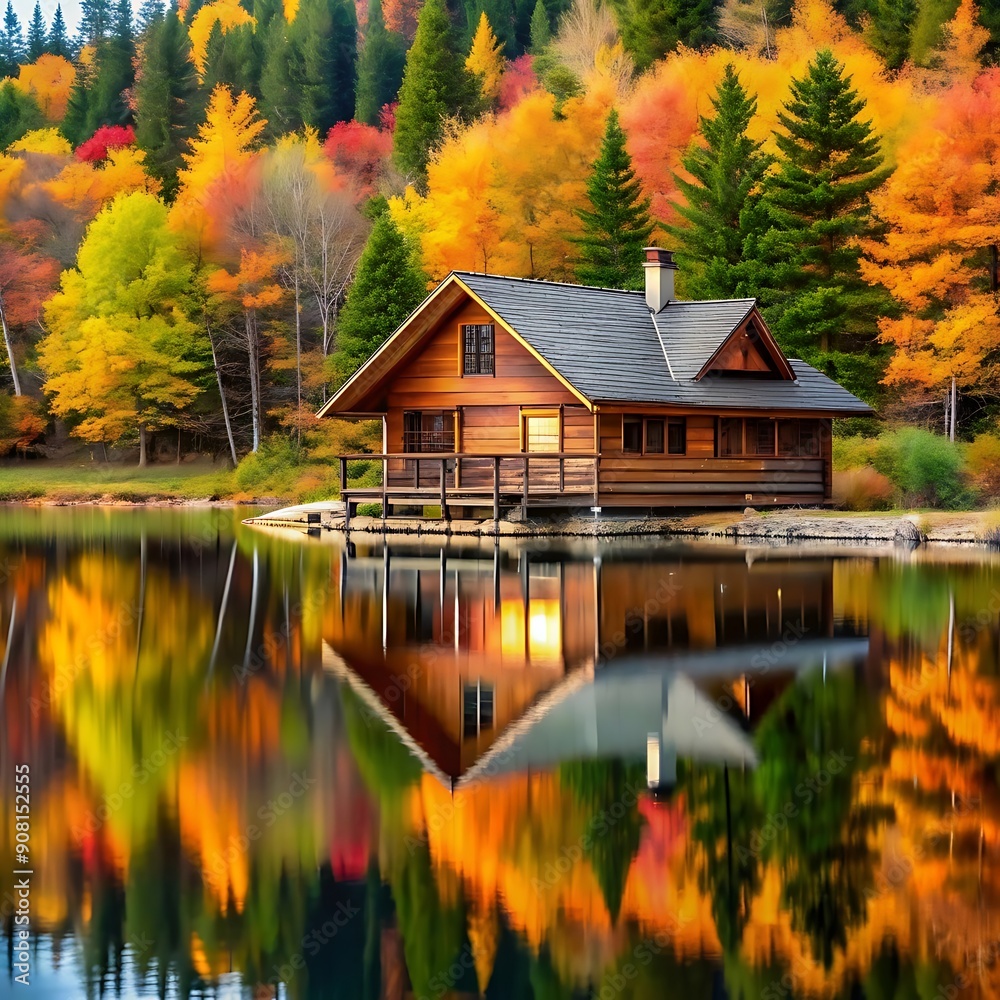 Cabin on the lake in the forest Cabin on the lake in the forest