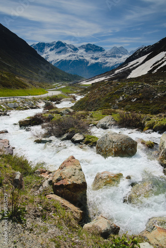 Swiss Alps - Mountain stream near the Julier Pass, Graubünden, Switzerland photo