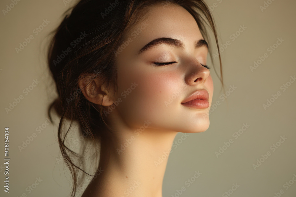 A close up of a girl's face with her eyes closed A close up of a girl's face with her eyes closed