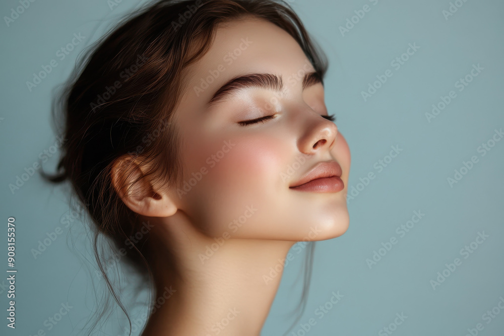 A close up of a girl's face with her eyes closed A close up of a girl's face with her eyes closed