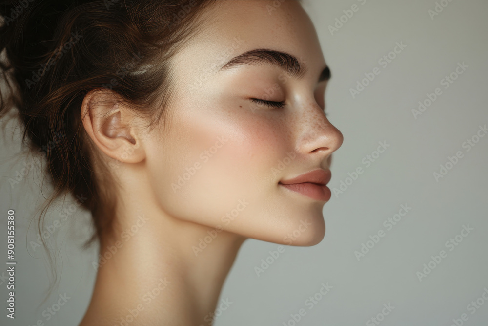 A close up of a girl's face with her eyes closed A close up of a girl's face with her eyes closed