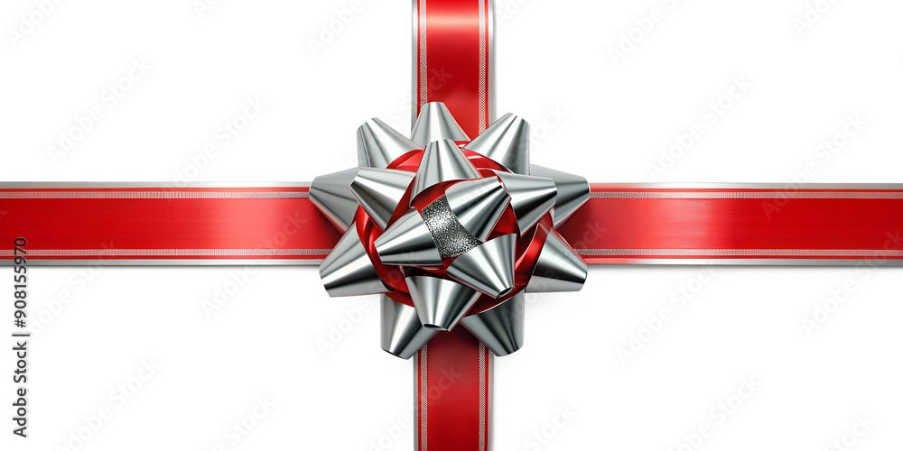 Luxury Red ribbon silver gift bows Decorative bow, 3d Luxury Red ribbon silver gift bows Decorative bow, 3d