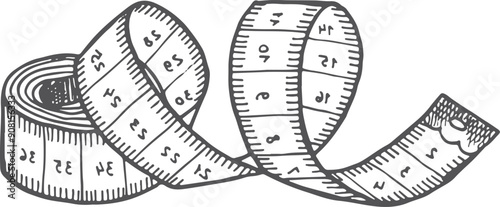 Measuring tape sketch. Tailor meter tool drawing