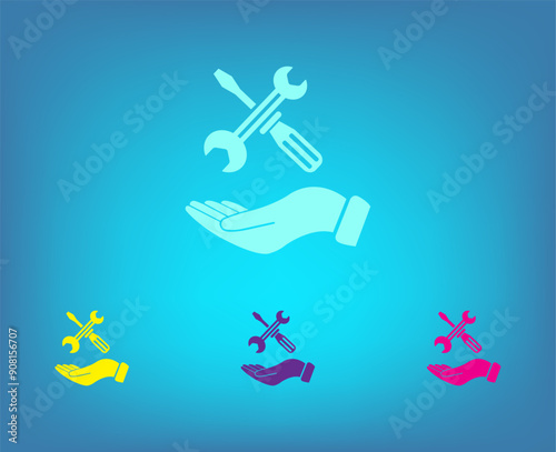Vector color icons on blue background with gradient