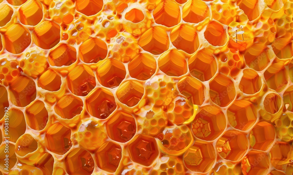 Close-up of honeycomb structure, vibrant and detailed. Close-up of honeycomb structure, vibrant and detailed.