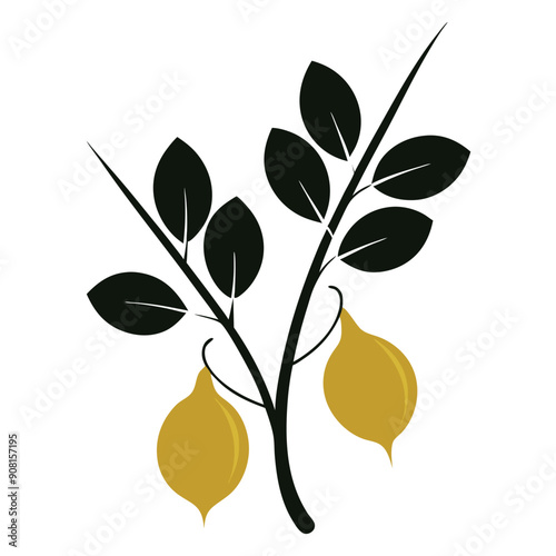 green chickpeas arranged on a twig with leaves, vector illustration 