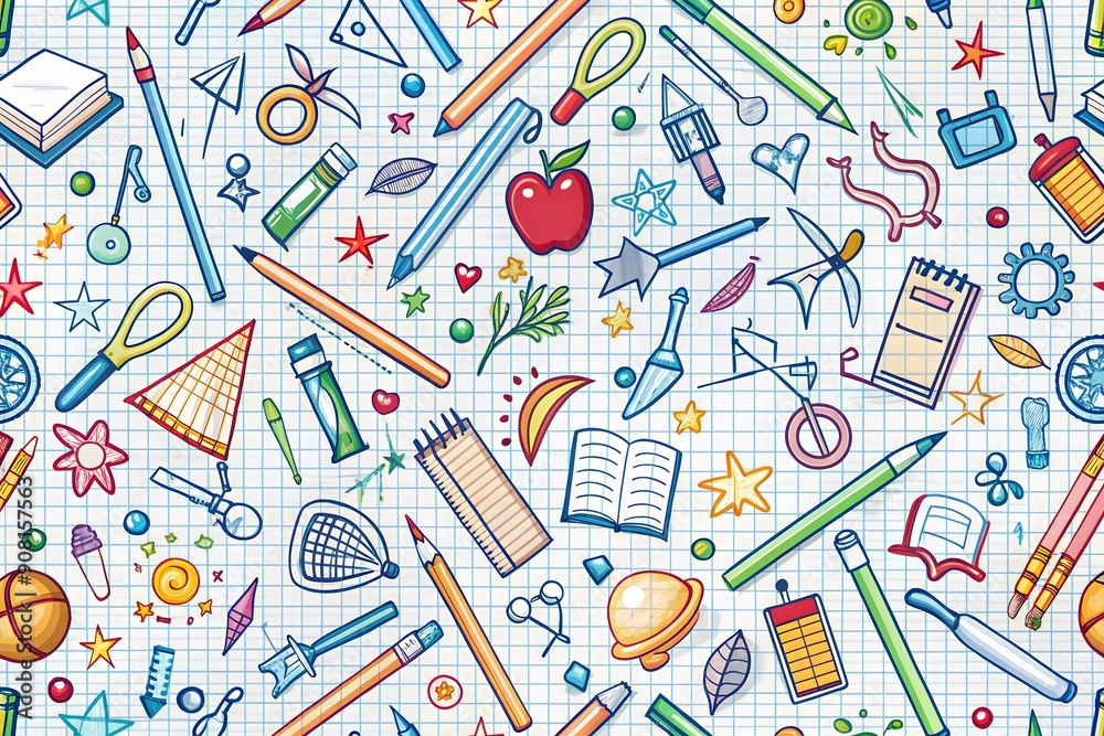 Physics and chemistry sciences pattern for education design with seamless background of laboratory equipment, flasks, books, pencils, rulers, idea light bulbs, gears, molecules and hourglasses
Physics and chemistry sciences pattern for education design with seamless background of laboratory equipment, flasks, books, pencils, rulers, idea light bulbs, gears, molecules and hourglasses
