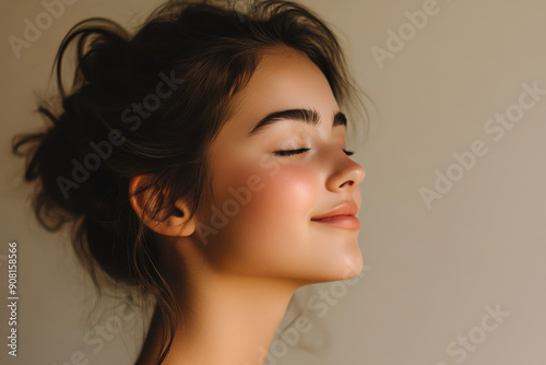 A close up of a girl's face with her eyes closed