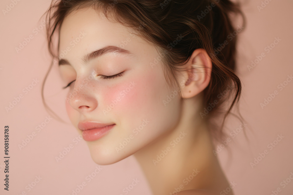 A close up of a girl's face with her eyes closed A close up of a girl's face with her eyes closed