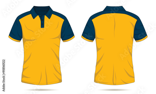 Modern yellow and blue polo shirt mockup front and back view