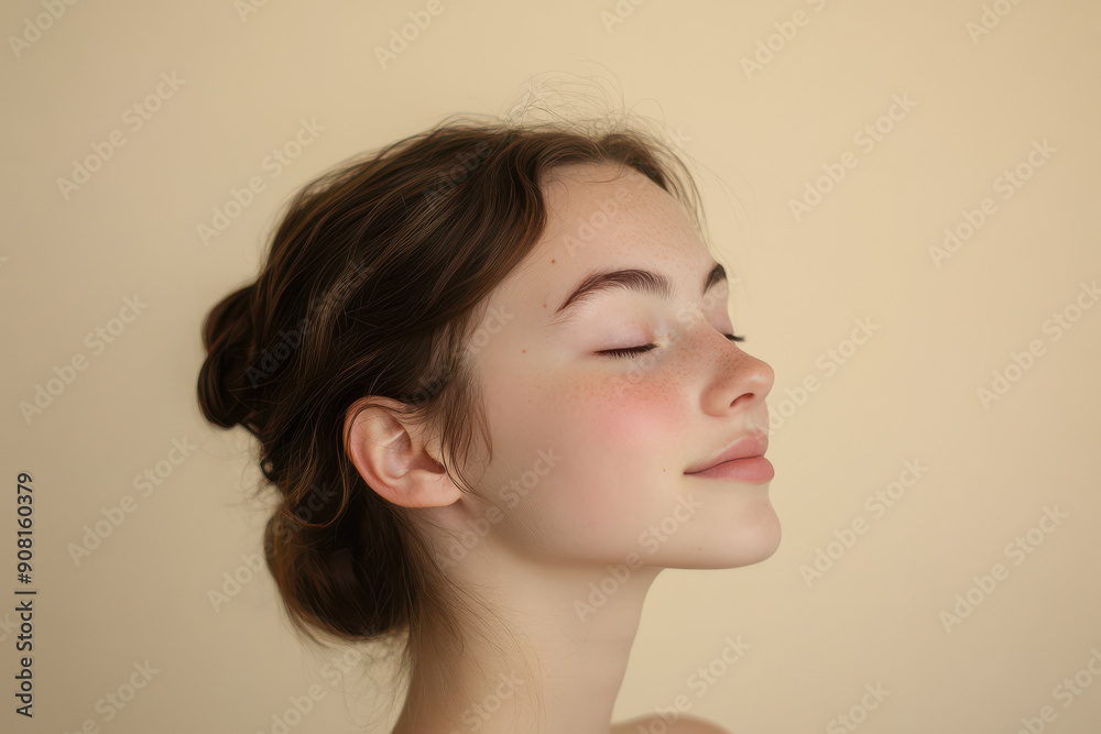 A close up of a girl's face with her eyes closed A close up of a girl's face with her eyes closed