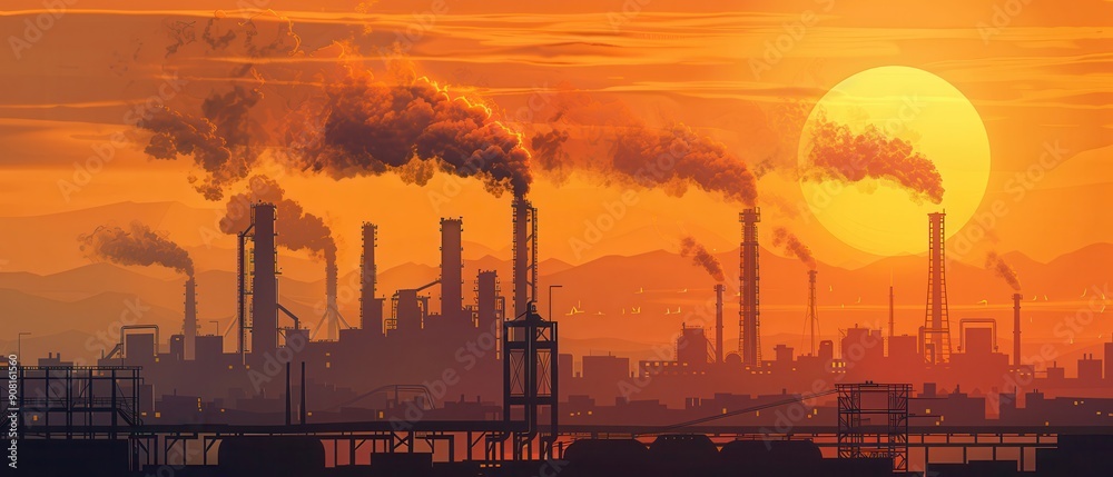 Industrial factory silhouette against a bright sunset. Industrial factory silhouette against a bright sunset.