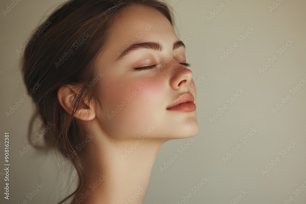A close up of a girl's face with her eyes closed A close up of a girl's face with her eyes closed