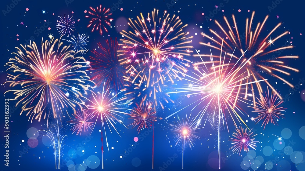 Fototapeta premium Colorful fireworks exploding in the night sky.