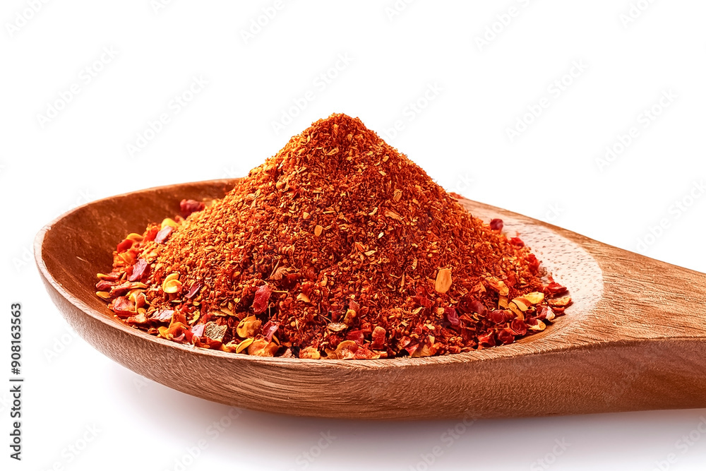 Cayenne Pepper on a Wood Spoon isolated on white background Cayenne Pepper on a Wood Spoon isolated on white background