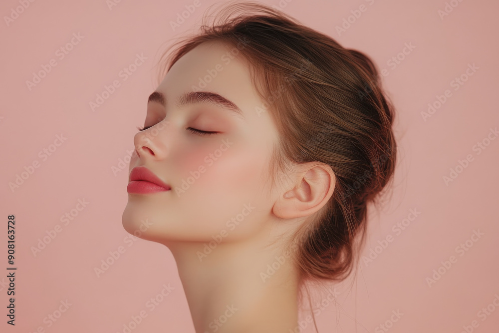 A close up of a girl's face with her eyes closed A close up of a girl's face with her eyes closed